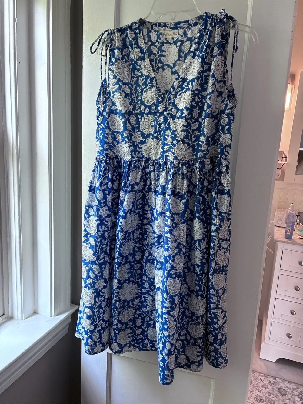 Women’s Hand-block Print Blue Floral Print Summer Dress
